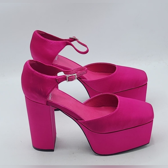 NWOB Jeffrey Campbell Edie Fuchsia Pink Satin Platform Heels – Size 8.5 - Picture 14 of 16